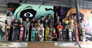 youth skateboard class and instructors at GBASO skate park